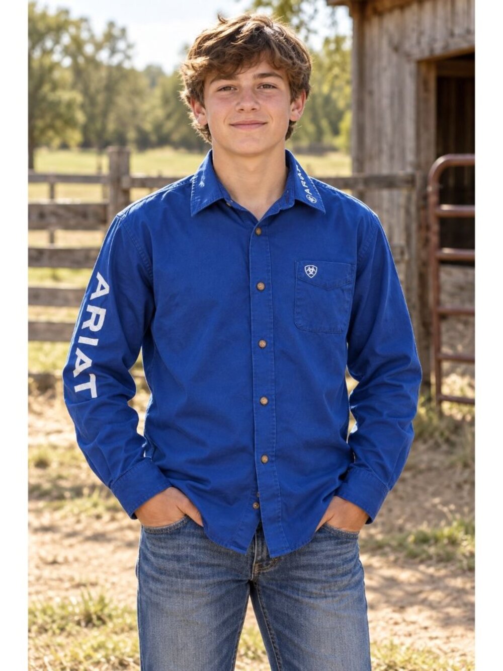 Ariat Workwear Long Sleeve Casual Button-Down Shirt Boys Youth Size 14/16 Rodeo